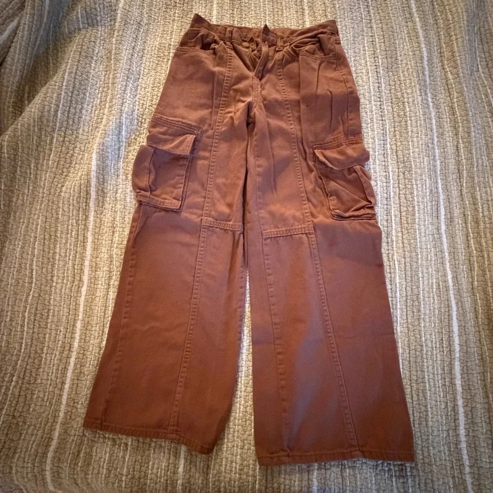 Old Navy Kids Unisex Wide Leg Cargo Pants Brown Terracotta Cotton Size 14
